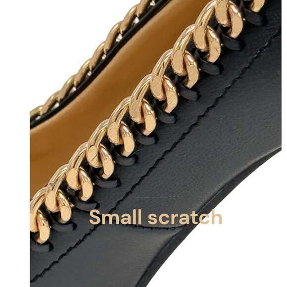 Giuseppe Zanotti Black Leather Peep Toe Heels Gold Chain Detail Size 6.5 - Picture 12 of 13